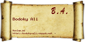 Bodoky Ali névjegykártya